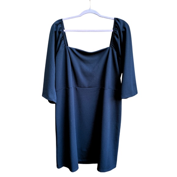 LEITH WOMENS BLACK 3/4 SLEEVE SQUARE NECK MINI DRESS SIZE 2X LBD CLASSIC - Picture 1 of 4